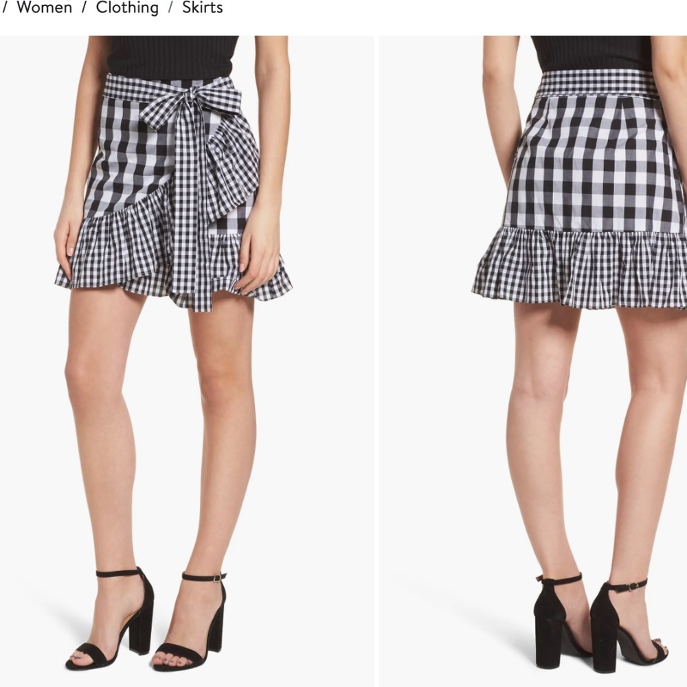 NWOT Nordstrom - BP Mixed Gingham Check Ruffle Wrap Skirt